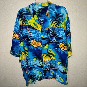 Vintage Jammin Jamaican Tourist Souvenir Shirt XXL Blue Tropical Button-Up Rayon
